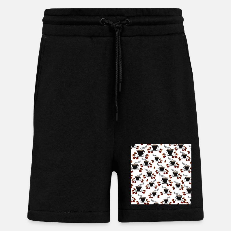 kaffeetassen Kaffeebohnen Küchenmuster - Shorts - made by SPREAD - SOLID BLACK