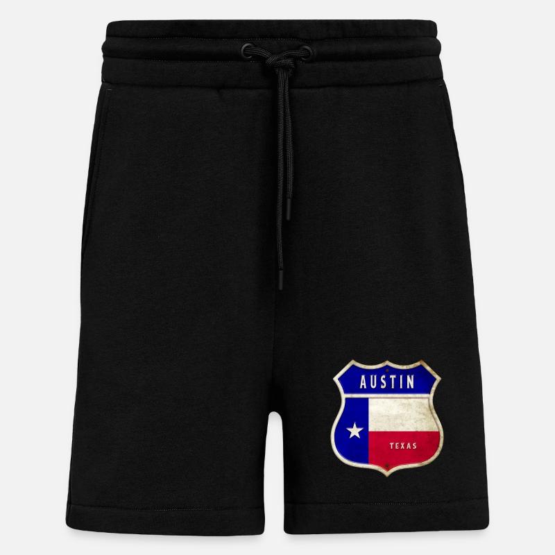 Drapeaux à écusson Austin Texas - Short bio décontracté fabriqué en UE - SOLID BLACK