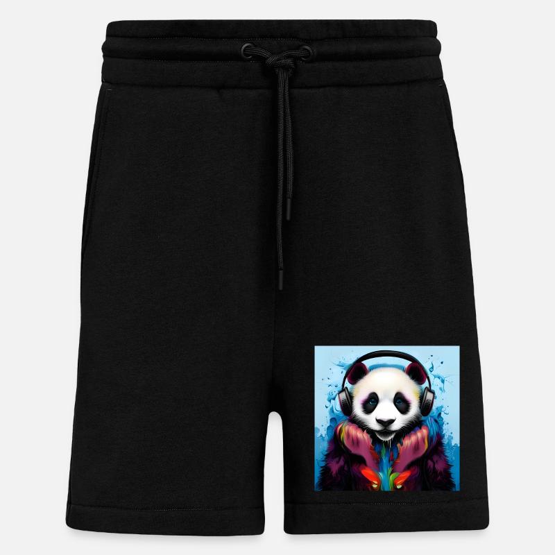 Panda mit Neon Kopfhörern - Shorts - made by SPREAD - SOLID BLACK
