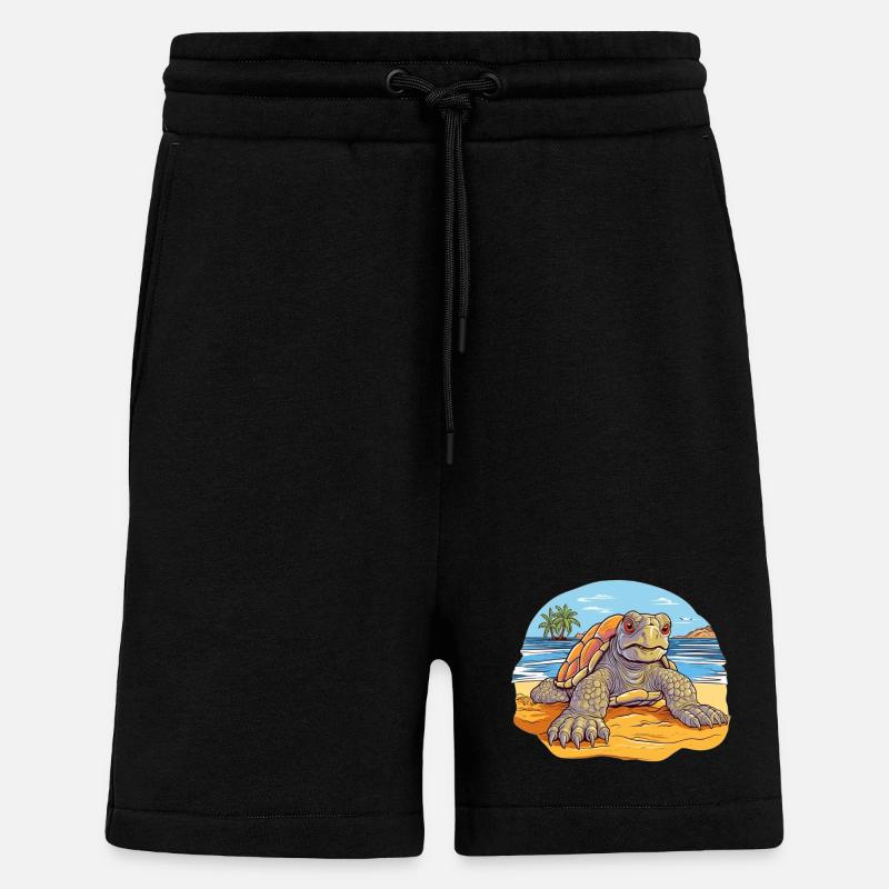 Turtle on the Beach Illustration - Shorts - made by SPREAD - SOLID BLACK