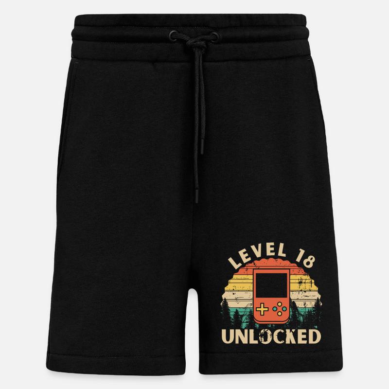 Level 18 Unlocked - Short bio décontracté fabriqué en UE - SOLID BLACK