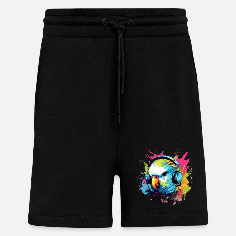 Perruche avec écouteurs Perruches Bird - Short bio décontracté fabriqué en UE - SOLID BLACK