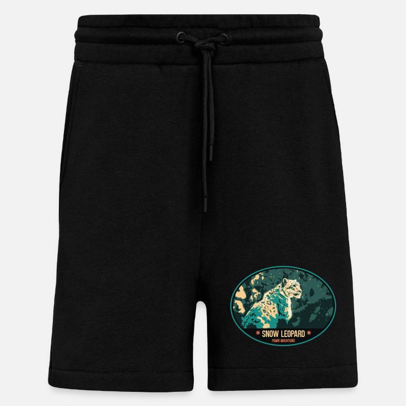 Snow Leopard illustration patch - Shorts - made by SPREAD - SOLID BLACK