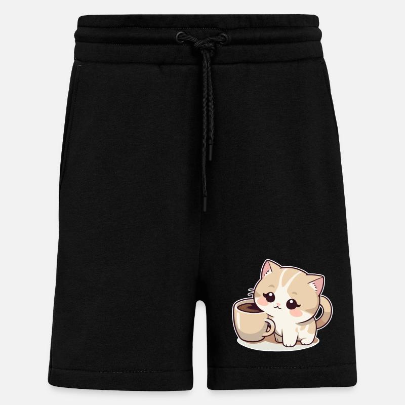 Katze mit Coffee - Shorts - made by SPREAD - SOLID BLACK