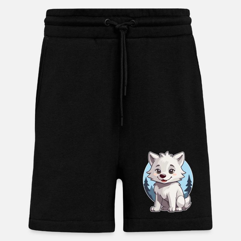 Chien mignon loup ou husky - Short bio décontracté fabriqué en UE - SOLID BLACK