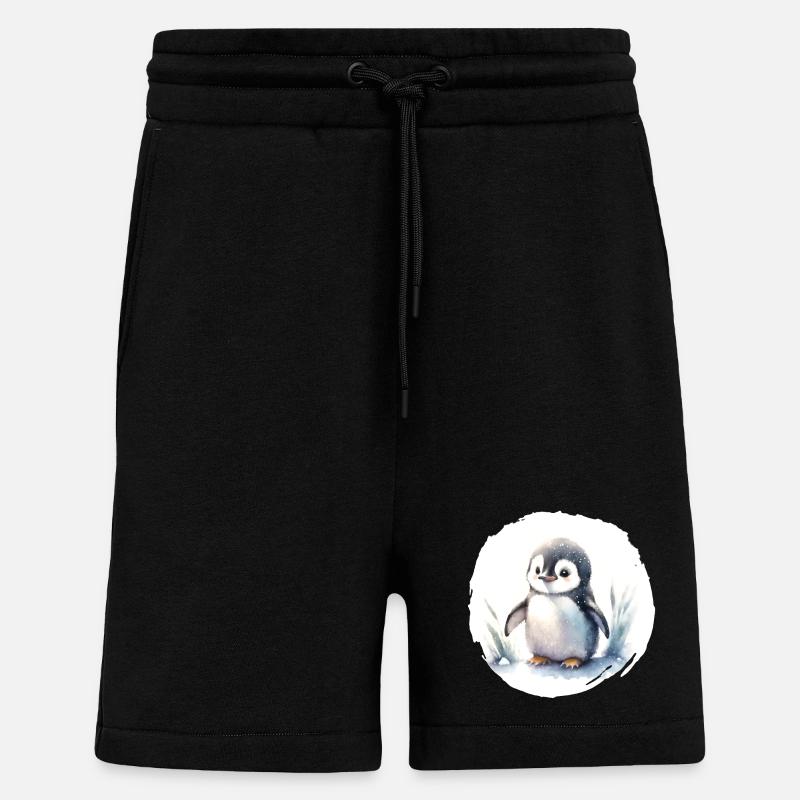 Aquarelle de pingouin - Short bio décontracté fabriqué en UE - SOLID BLACK