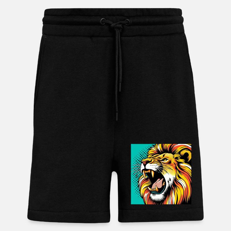 Lion Pop Art - Short bio décontracté fabriqué en UE - SOLID BLACK