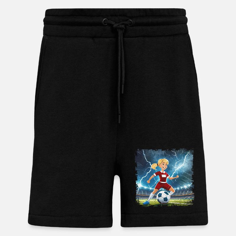 Fussballerin Comicfigur Stadion mit Blitzen - Shorts - made by SPREAD - SOLID BLACK