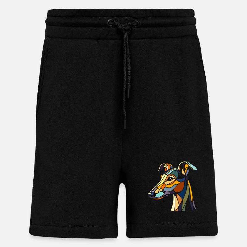 Windhundkopf im geometrischen Kunststil, Polygon - Shorts - made by SPREAD - SOLID BLACK