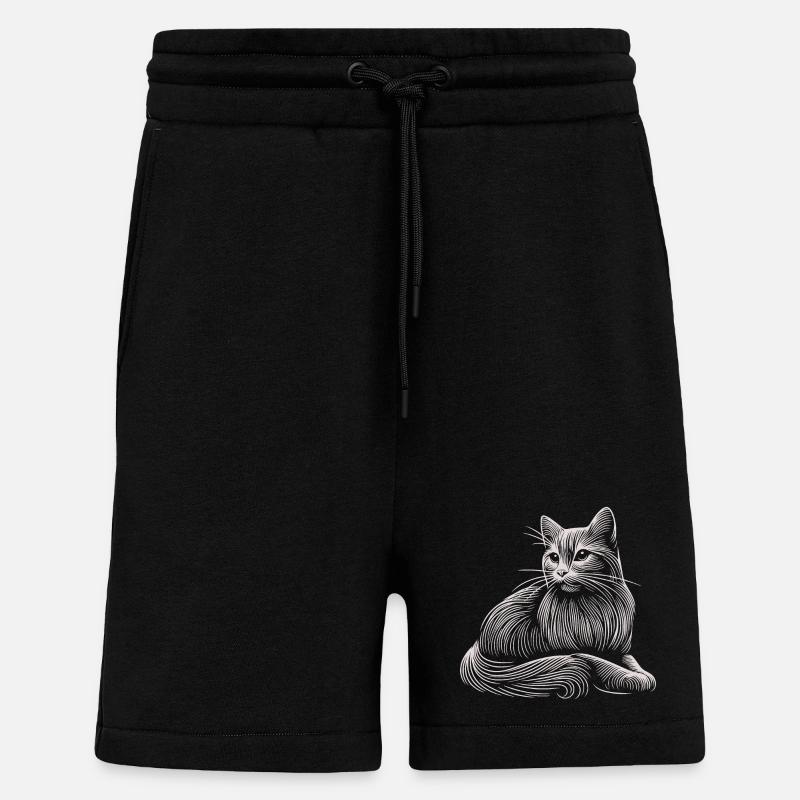 White Cat Patterns Light Strokes - Shorts - made by SPREAD - SOLID BLACK