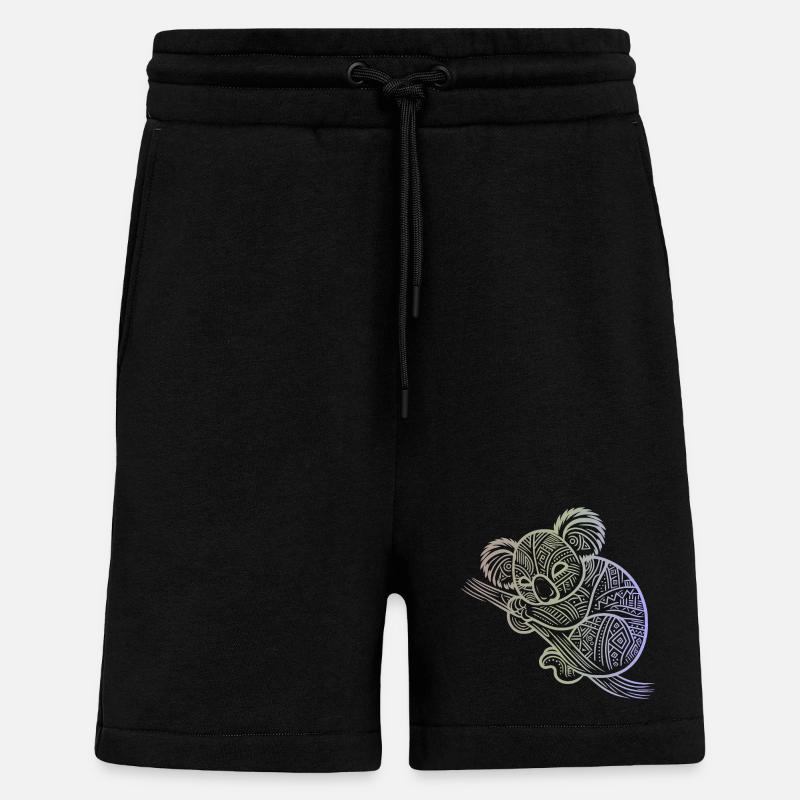 koala en motifs aborigènes , tribal - Short bio décontracté fabriqué en UE - SOLID BLACK
