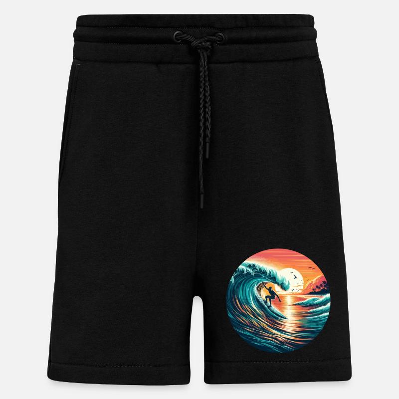 Surfeur au coucher du soleil - Short bio décontracté fabriqué en UE - SOLID BLACK
