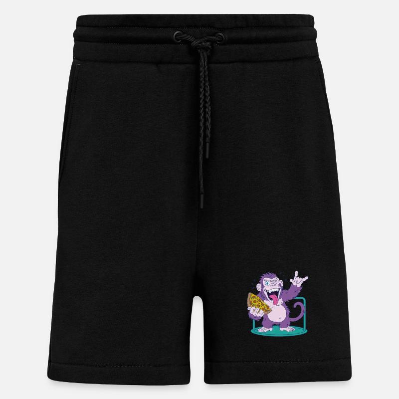 Pizza: Monkey makes it better! - Shorts - made by SPREAD - SOLID BLACK