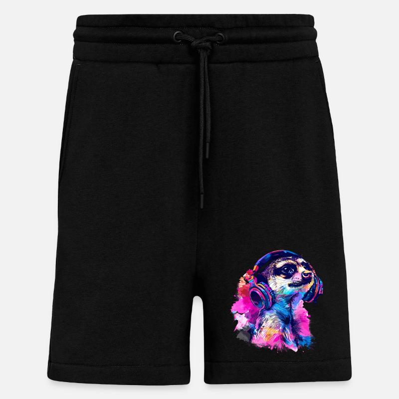Erdmännchen Erdhündchen Scharrtier mit Kopfhörer - Shorts - made by SPREAD - SOLID BLACK