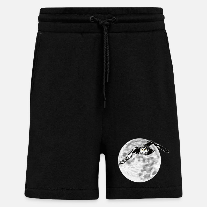 Hibou devant la lune - Short bio décontracté fabriqué en UE - SOLID BLACK