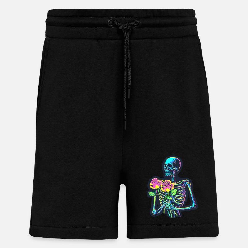 Psychedelic Skeleton with Roses Halloween - Shorts - made by SPREAD - SOLID BLACK