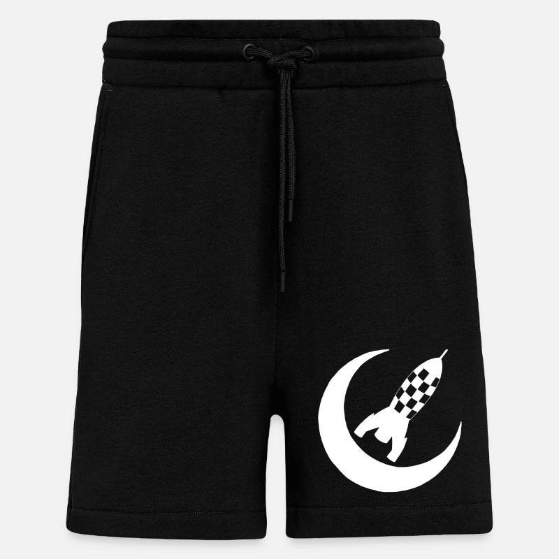 Fusée blanche et demi lune - Short bio décontracté fabriqué en UE - SOLID BLACK