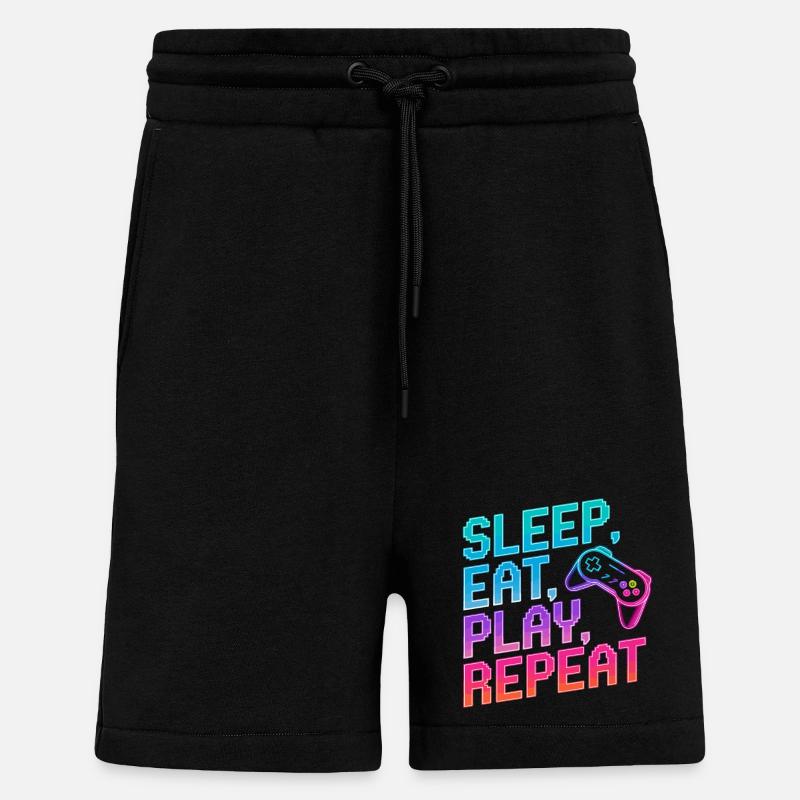 Dormir, manger, jouer, répéter, - Short bio décontracté fabriqué en UE - SOLID BLACK