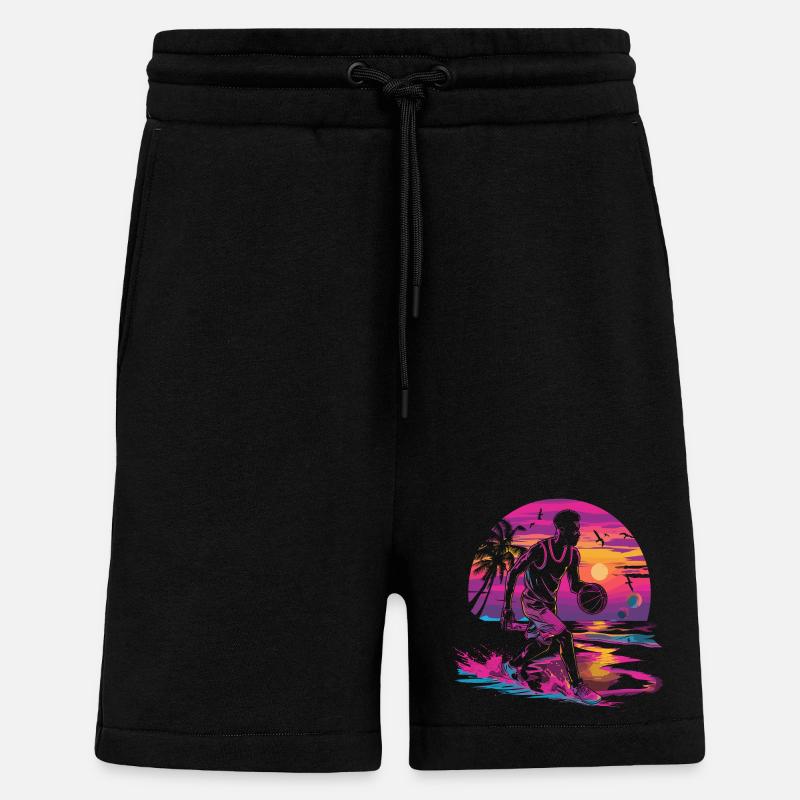 Basket-ball Synthwave - Short bio décontracté fabriqué en UE - SOLID BLACK