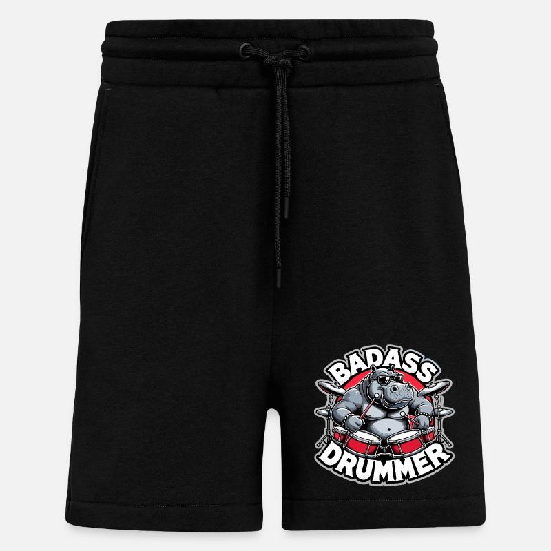 Badass Drummer Hippo Cool Gift - Shorts - made by SPREAD - SOLID BLACK