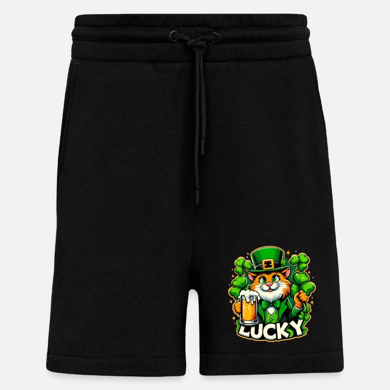 Saint-Patrick Leprechaun Cat Happy - Short bio décontracté fabriqué en UE - SOLID BLACK