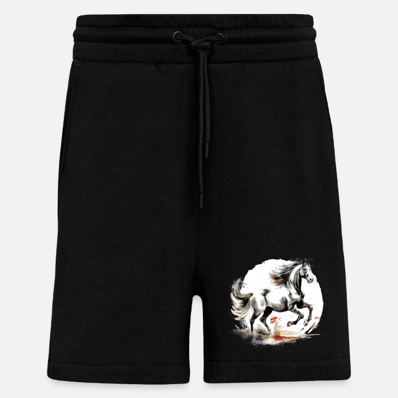 Cheval du zodiaque chinois - Short bio décontracté fabriqué en UE - SOLID BLACK