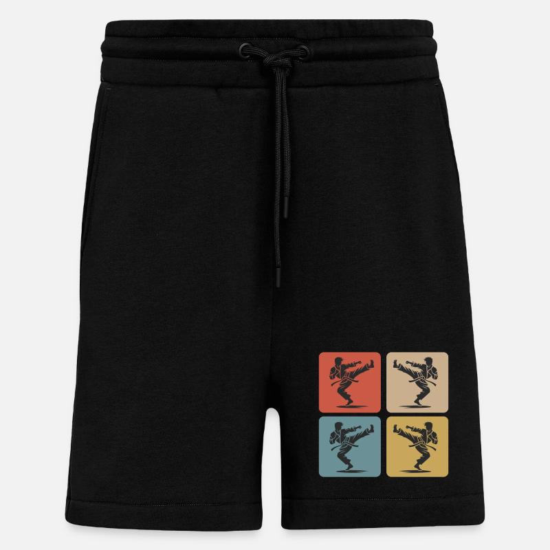 Silhouette de karaté – Style rétro - Short bio décontracté fabriqué en UE - SOLID BLACK