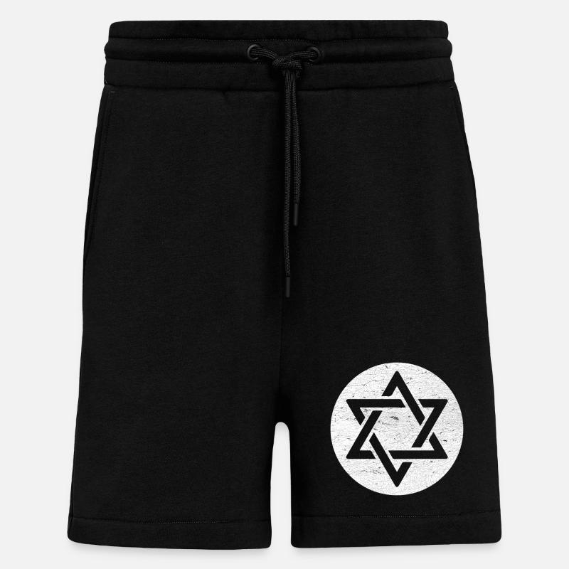 Étoile de David en cercle blanc - Short bio décontracté fabriqué en UE - SOLID BLACK