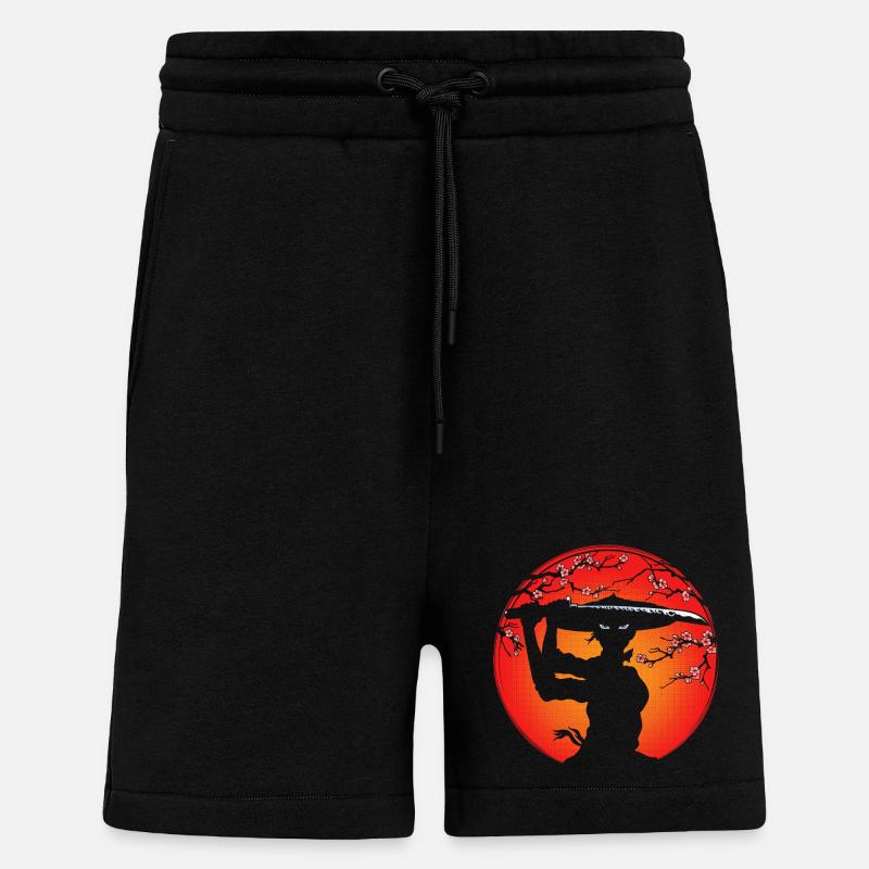Samurai Girl and Cherry Blossoms - Shorts - made by SPREAD - SOLID BLACK