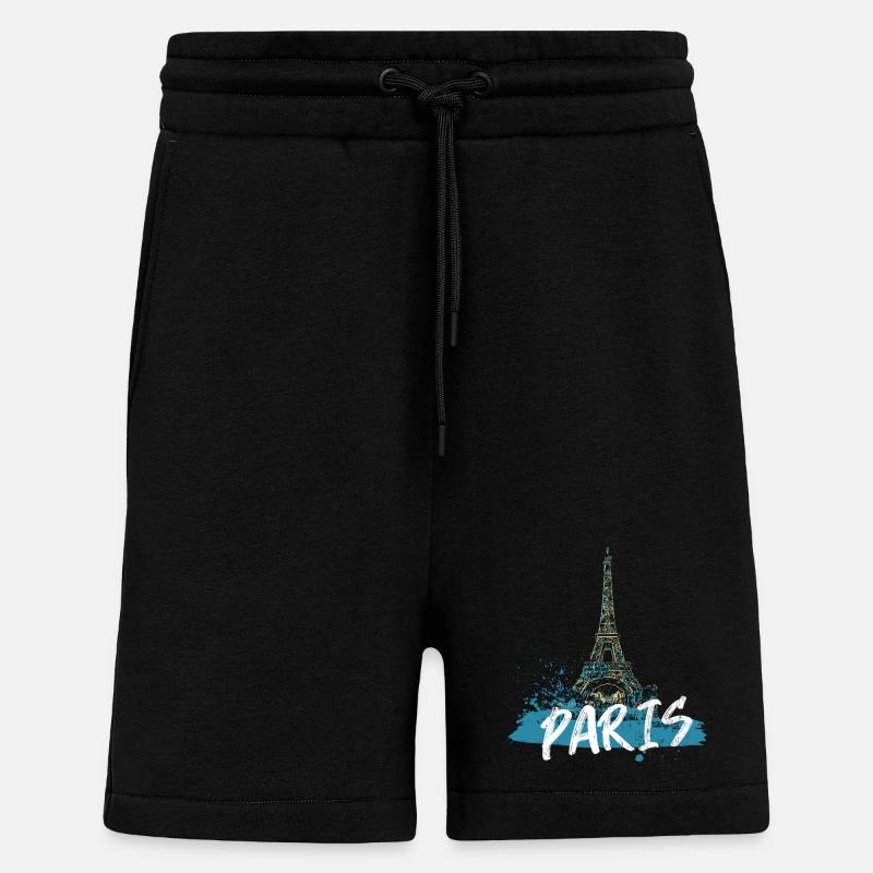 Paris Eiffel Tower with Calligraphy - Shorts - made by SPREAD - SOLID BLACK