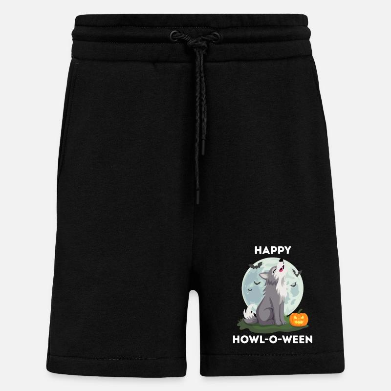 Drôle d’Halloween – Howl-o-ween Wolf - Short bio décontracté fabriqué en UE - SOLID BLACK
