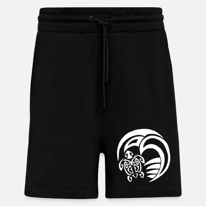 White turtle and ocean - Shorts - made by SPREAD - SOLID BLACK