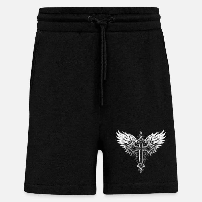 Ailes de la Croix Chrétienne - Short bio décontracté fabriqué en UE - SOLID BLACK