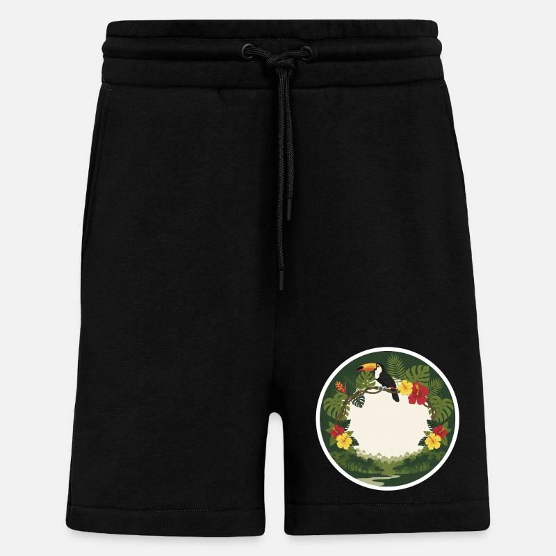 Toucans tropicales et feuillage circulaire - Short bio décontracté fabriqué en UE - SOLID BLACK