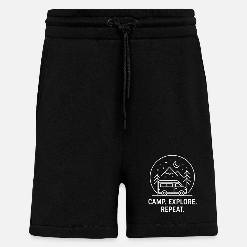 Vanlife Nacht: Camp Explore Repeat - Shorts - made by SPREAD - SOLID BLACK