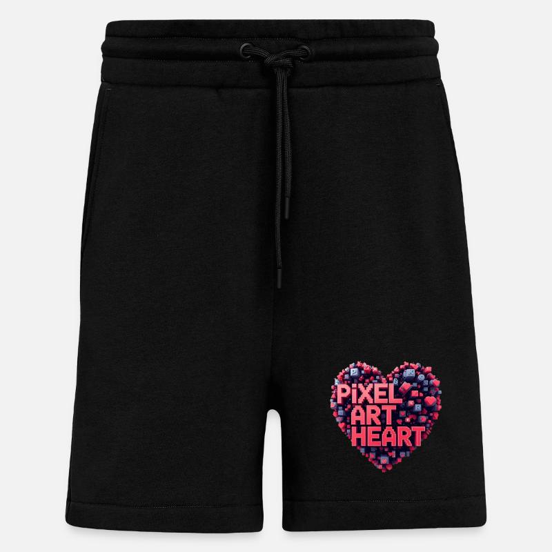Collage de cœurs en pixel art - Short bio décontracté fabriqué en UE - SOLID BLACK