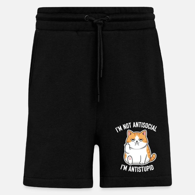 Grumpy Attitude Cat Antistupid - Short bio décontracté fabriqué en UE - SOLID BLACK