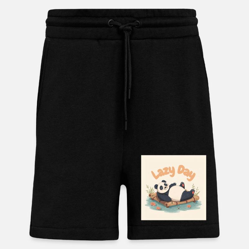 Panda napping on raft - Shorts - made by SPREAD - SOLID BLACK