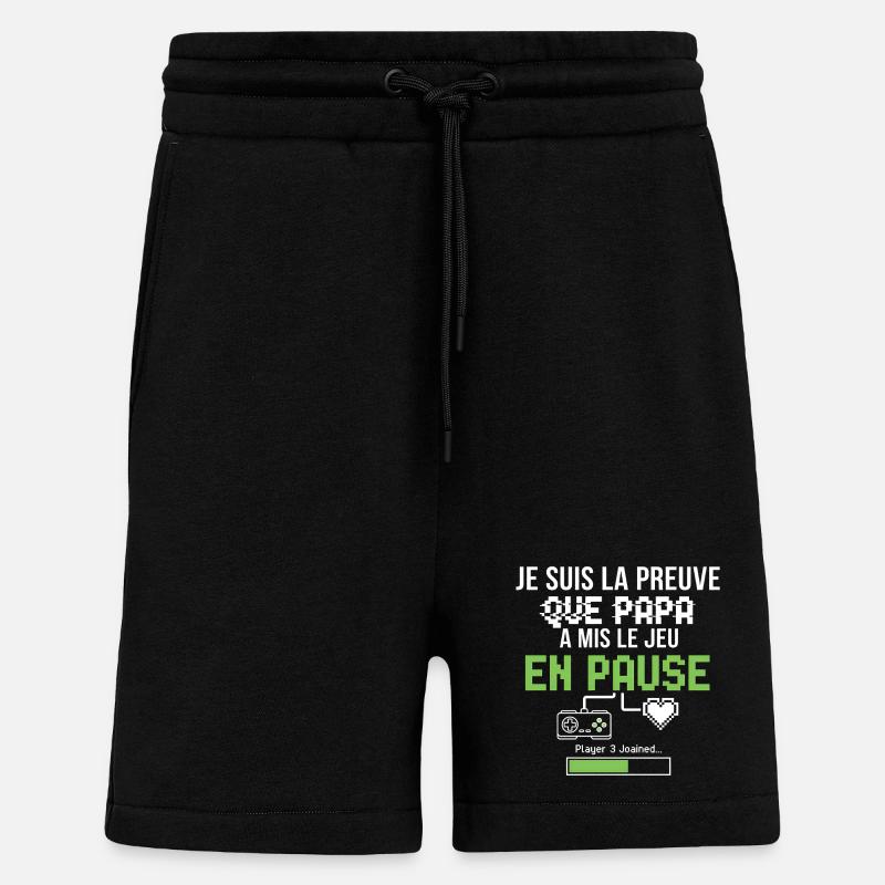 Pause Pixel Vert – Jeu Retro - Short bio décontracté fabriqué en UE - SOLID BLACK