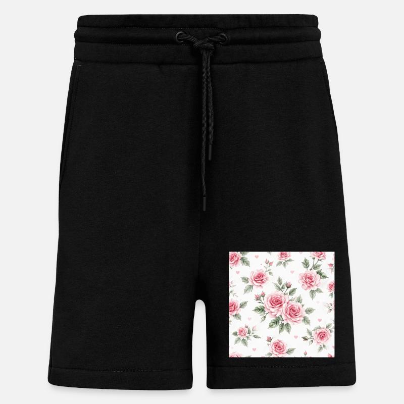 Roses and Hearts pattern - Shorts - made by SPREAD - SOLID BLACK