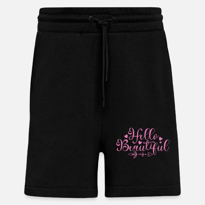Hello Beautiful Script Hearts - Shorts - made by SPREAD - SOLID BLACK