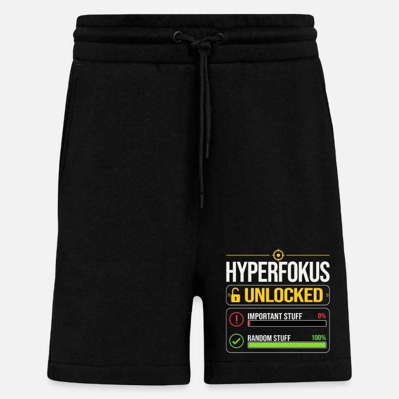 Hyperfocus Unlocked Gaming ADHD - Shorts - made by SPREAD - SOLID BLACK