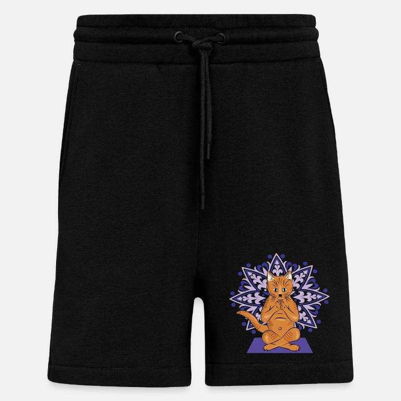 Mandala méditatif du chat - Short bio décontracté fabriqué en UE - SOLID BLACK