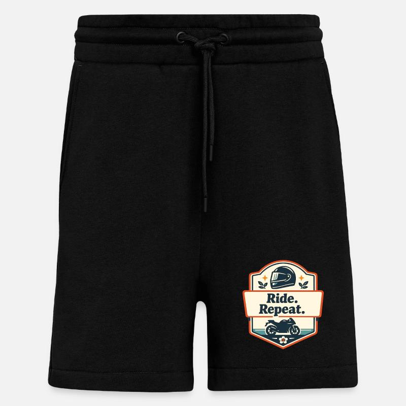 Ride. Repeat. Motorcycle Statement - Shorts - made by SPREAD - SOLID BLACK