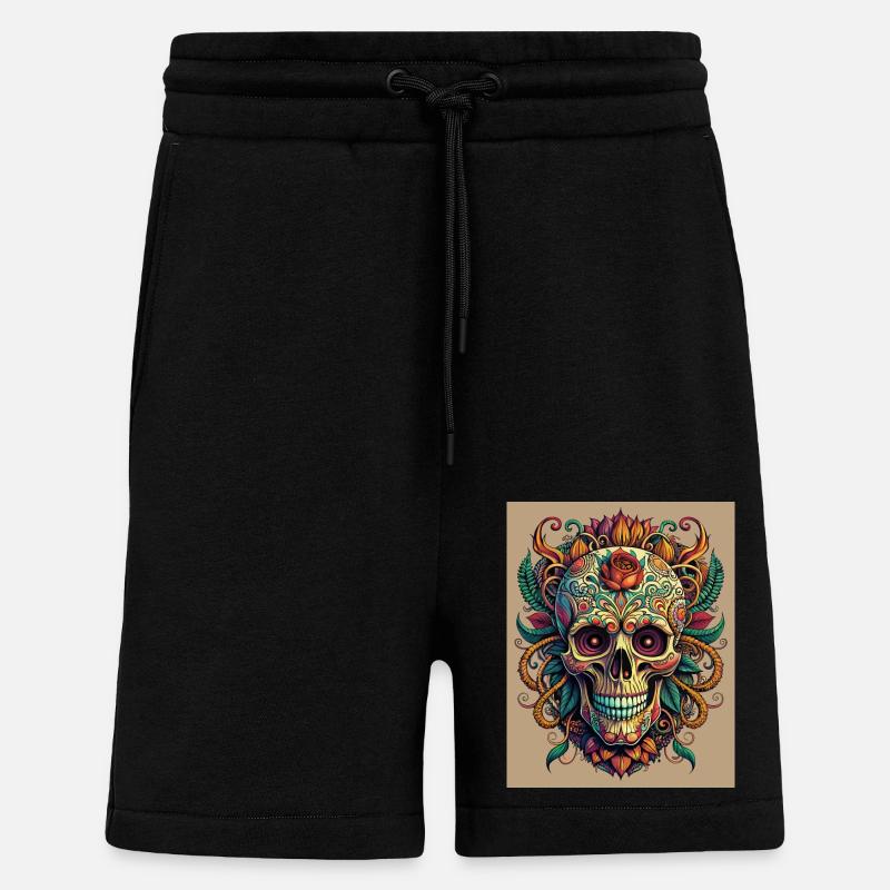 Éphémère ornée de fleurs - Short bio décontracté fabriqué en UE - SOLID BLACK