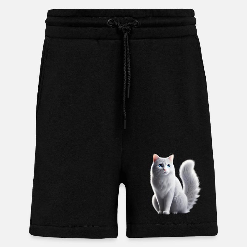Chat Blanc Yeux Bleus - Short bio décontracté fabriqué en UE - SOLID BLACK
