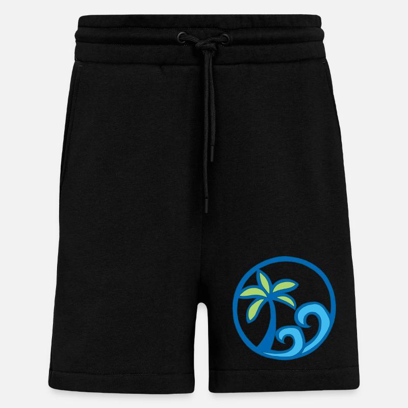 Waves and palm tree - Shorts - made by SPREAD - SOLID BLACK