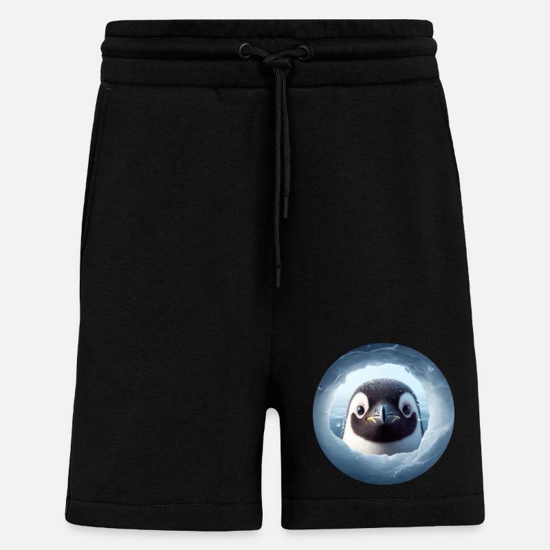 Penguin looking through snow hole - Shorts - made by SPREAD - SOLID BLACK