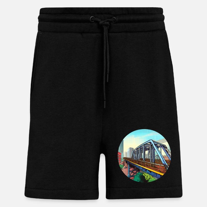 Comic Bridge in City - Shorts - made by SPREAD - SOLID BLACK