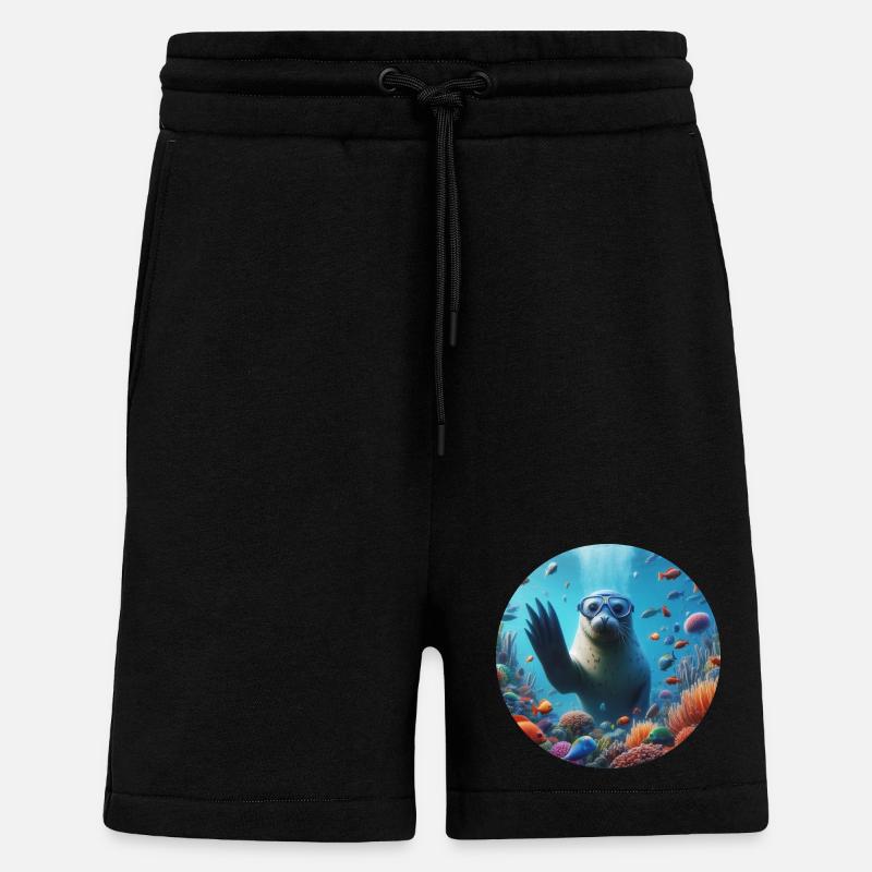 Robbe im Meer mit Taucherbrille - Shorts - made by SPREAD - SOLID BLACK